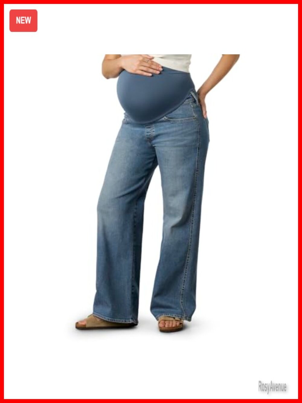 Maternity Wide Leg Jeans SoftStay Belly Band Cotton Blend Stretch Pull On
